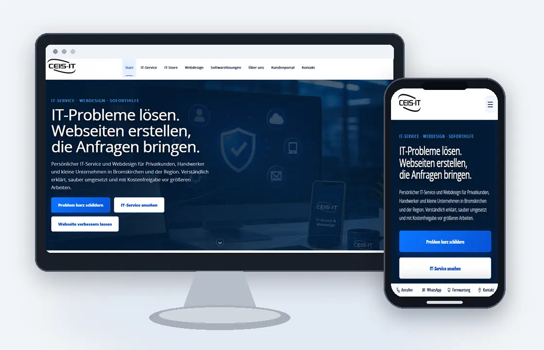 Desktop- und Smartphone-Ansicht der Website von CEIS-IT.de