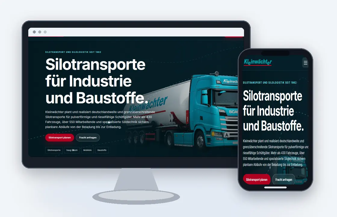 Desktop- und Smartphone-Ansicht der Website von Kleinwächter
