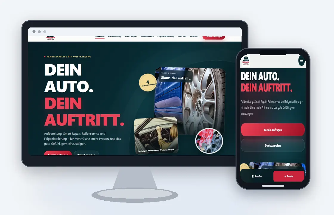 Desktop- und Smartphone-Ansicht der Website von Muchachos Carsalon