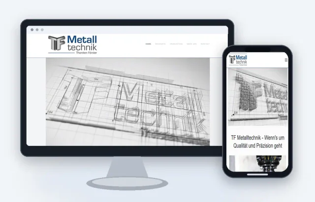 Desktop- und Smartphone-Ansicht der Website von TF Metalltechnik