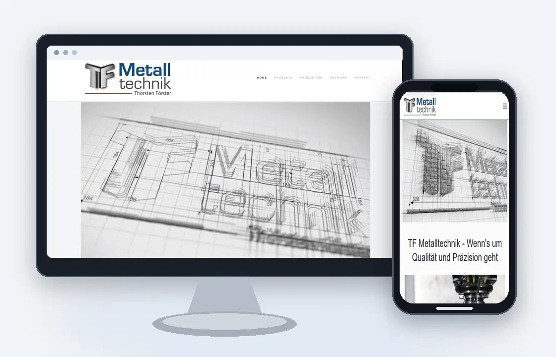 Desktop- und Smartphone-Ansicht der Website von TF Metalltechnik